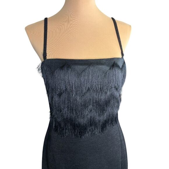 NWT Banana Republic Slip Dress Fringe Detail Mini Length Black Size 10 - Picture 8 of 11